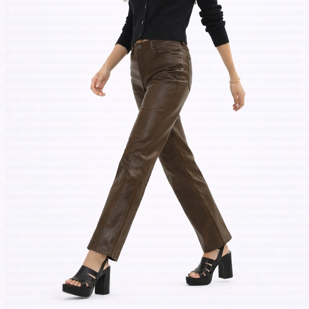 Zara The Waxed Pant Jeans Brown Straight Leg Size 2